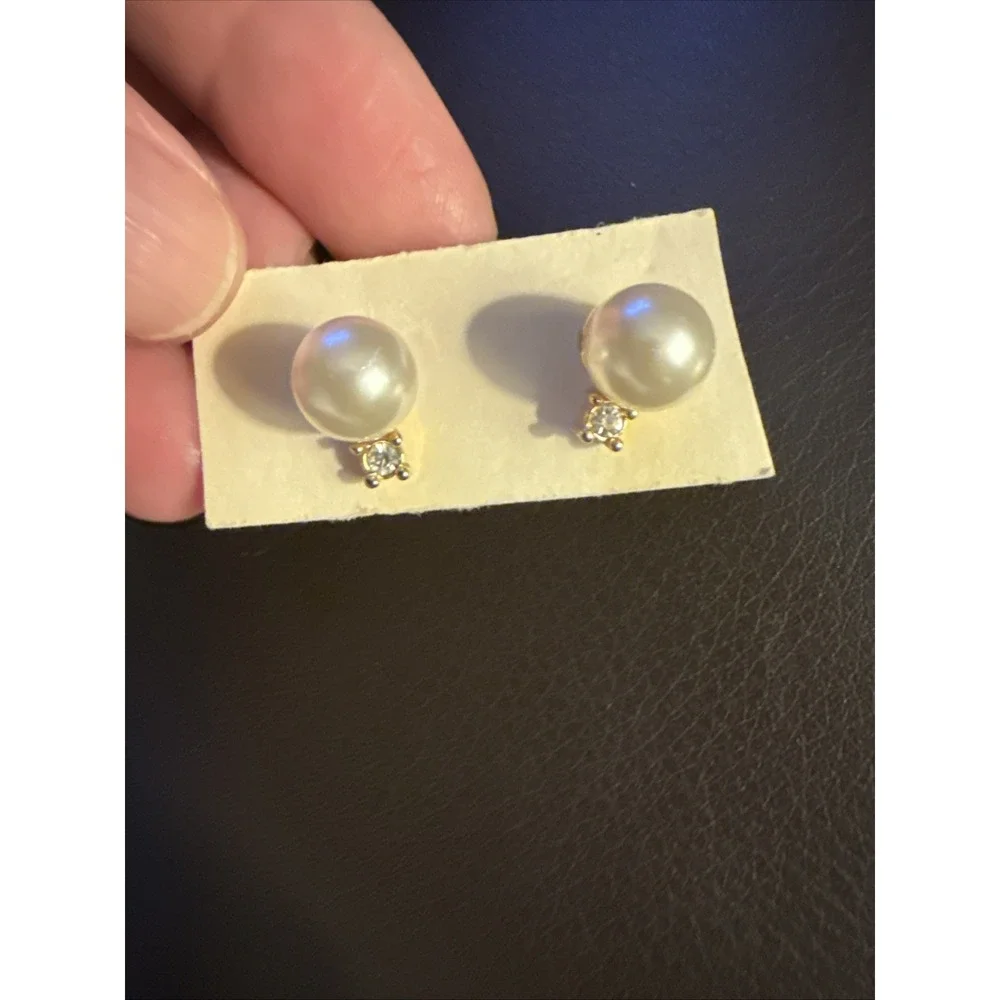 Classic Faux Pearl w/Crystal Stud POST Earrings-6